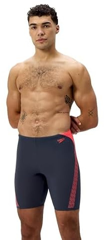 Speedo Men's Hyperboom Splice Jammer Swimming Trunks | Quick Drying | Training | Fitness | Chlorine Resistant Swimwear, Black/Neon Coral, 40