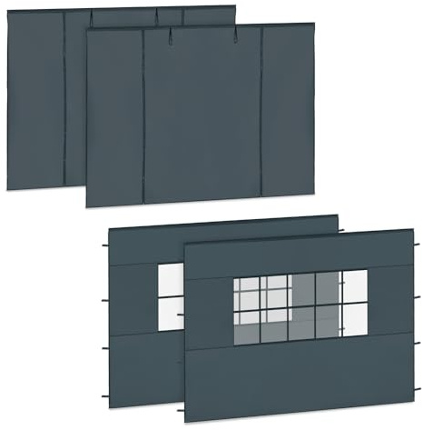 VONROC - Sidovägg paviljong 3 x 3 - för trädgårdstält - camping - Easy-Up Premium mottagning PT501XX - vattentät PVC - UV-skydd 50+ - 2 solida paneler - 2 fönsterpaneler - grå
