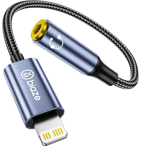 biaze Lightning to 3.5mm Headphone Jack Adapter, DAC Chip, Hi-Fi Audio. Compatible with iPhone 14/13/12/11/XR/XS/8 & iPad. 2025 Wired Earphone Converter for Gaming & Calls