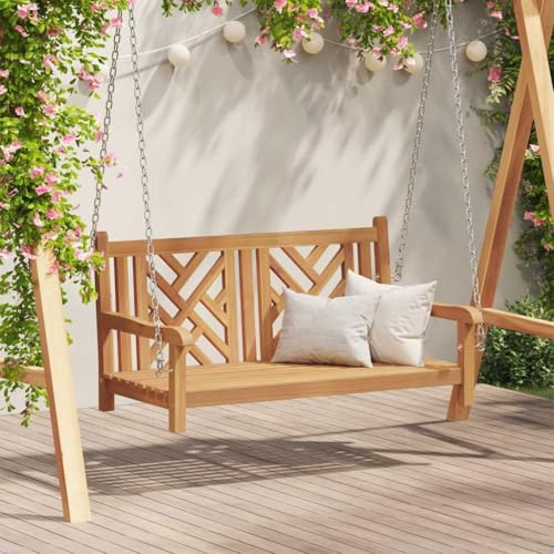 Zeehear Schaukelbank Teak-Massivholz, Braun, 114x60x64 cm, Ergonomisch, Witterungsbeständig, für Garten, Terrasse & Veranda, Hochbelastbar