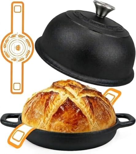 AHJ Pré-culotté Cocotte en Fonte pour Cuisson du Pain,24 cm/4,7L Dutch Oven