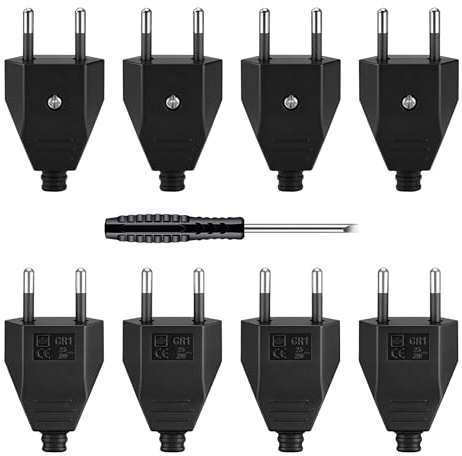 Starvortex 8 Stück Eurostecker, Schuko Stecker Flach, Stromstecker 2 Polig | Euro Stecker Flach 250V 2.5A, Eurokupplung Flach, Flachstecker Schwarz avec un Tournevis, Ersatzstecker für Stromkabel