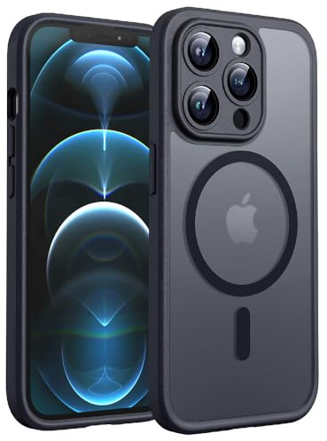 Techsuit für iPhone 12 Pro Max Hülle mit Matt Finish, Magnetring Kompatibel, Luftkissen Ecken, Erhöhte Kanten, Kameraschutz, Anti Fingerabdruck, PureFrost Magnetic Series, PC TPU Hybrid, Matt Schwarz