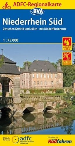 ADFC-Regionalkarte Niederrhein Süd 1:75.000, reiß- und wetterfest, GPS-Tracks Download: Zwischen Krefeld und Jülich - mit NiederRheinRoute (ADFC-Regionalkarte 1:75000)