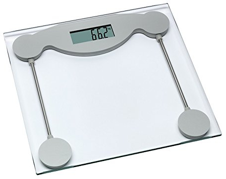 TFA Dostmann Limbo Personenwaage, 50.1005.54, Trittfläche aus gehärtetem Glas, genaue Wiegetechnik (DMS Sensoren), flaches Design, transparent/silber, silber/transparent, (L) 280 x (B) 290 x (H) 22 mm
