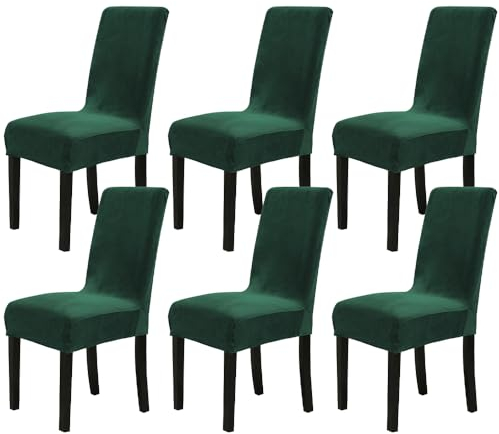 Chickw1 Stuhlhussen 6er Set Samt Stuhlhussen für Schwingstühle, Esszimmerstühle Hussen Für Hochzeit, Hotel, Küche, Bankett, Partys Stretch Stuhlhussen (6er,Dunkelgrün)