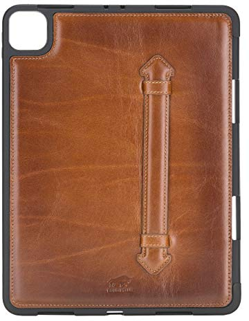 Solo Pelle Hülle geeignet für Apple iPad Pro 11 2020 Echtleder Case aus echtem Leder. Unterstützt Pencil inkl. Ledergriff (Cognac Braun Effekt)