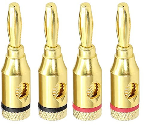 4mm Bananas Altavoces,Conectores de Altavoz de Banana chapados en Oro, Conectores atornillables para Audio HiFi Musical Adaptador-4 Piezas