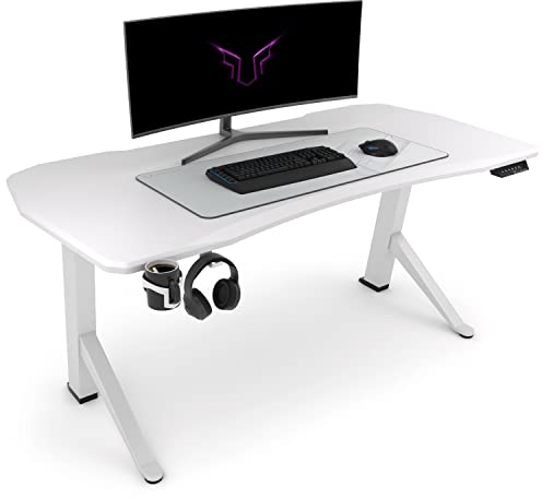 Ultimate Setup® Gaming Tisch höhenverstellbar elektrisch, Gamer Tisch, Gaming Schreibtisch, Gaming Desk, Gaming Tisch 160x80 cm, Gaming Tisch weiß