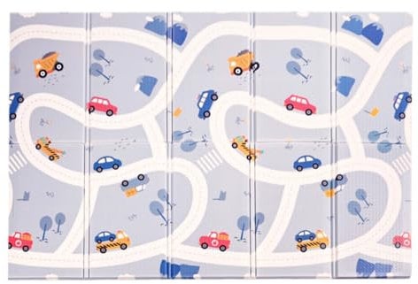 KandyToys 1.98m x 1.48m Folding Road Baby Play Mat | Thick Padded XPE Baby Crawl Mat | Waterproof