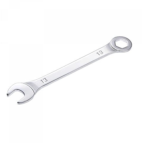 sourcing map Thin Combination Wrench with Offset 6-Point End and Angled Open End, Metric Mirror-Chrome Plated High Carbon Steel, for Household Repairs, 13mm