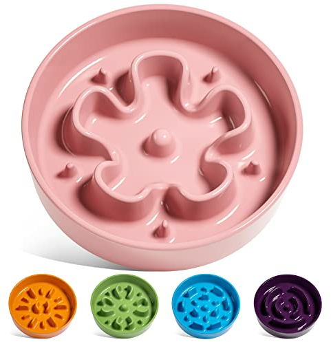 LE TAUCI Hundenapf aus Keramik, Antischlingnapf für Mittelgroße und Kleine Hunde, Langsam Fressen und Spaß für den Hund, Fressnapf mit Rutschfestem Design (Bloom Rosa, S-350 ml)