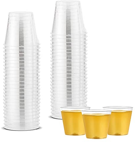 Pack of 50 Plastic Shot Glasses - Disposable, Mini, Durable Deseret Glass Clear Cups Set - Multi-Use, Crystal Clear, Shatter-Proof