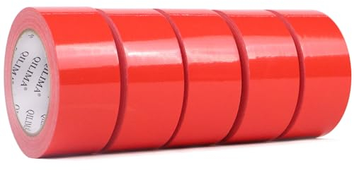 QILIMA 5 Rotoli Rosso Nastro Adesivo Americano Impermeabile Duct Tape extra forte Nastro in Tessuto per riparazioni o decorazioni, scarichi e condotti 48mm x 27m