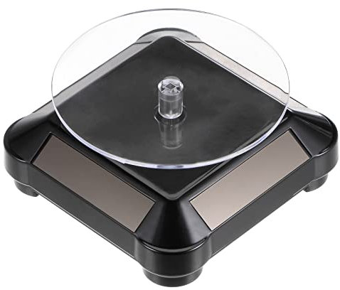 sourcing map Solar Display Stand Turntable 3.54 Plate Dia Battery Double Use 360° Two-Way Rotating ABS Plastic Automatic Revolving Display for 3D Print Jewelry Displaying, Black
