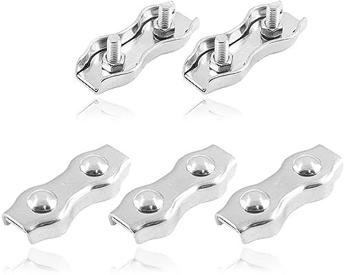 5 Pezzi M4 Morsetto Doppio per Fune,Morsetti per Cavo in Acciaio Inox 304,Ampiamente Utilizzati Nell'Industria,Nell'Edilizia,Nei Trasporti, Nell'Ancoraggio