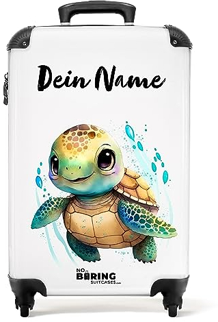 NoBoringSuitcases.com® Fotokoffer personalisiert, Kinderkoffer - 55x40x20cm Handgepäck Trolley, Koffer für Kinder - Kindertrolley - Schildkröte auf weißem Hintergrund - Leicht - Koffer mit Namen