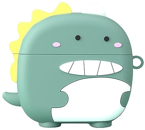 GIOPUEY Case Compatible with Bose QuietComfort Earbuds II/Ultra Earbuds (2023), Cute funny cartoon Silicone TPU Soft Protective Case Cover with Keyring Included - Green Dinosaur