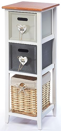 Kobolo Kommode Holzregal Regal mit 3 Schubfächern - Holz - Natur und Grüntöne - 82cm