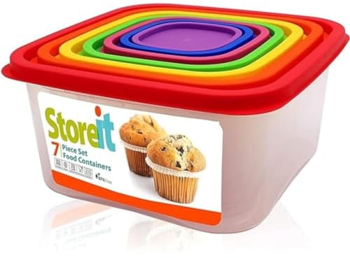 Scorpeon 7-Pack Food Storage Containers – BPA-Free Plastic, Airtight & Leakproof Lids | Microwave, Freezer & Dishwasher Safe | Meal Prep, School Lunch Box, Pantry Storage (240ml–5350ml)