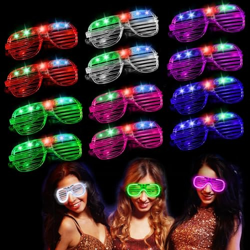 MeYuxg 12 Pezzi Occhiali Led Party, Occhiali Luminosi per Feste, Fluo Party, Occhiali Divertenti, Gadget Compleanno Adulti, Occhiali Anni 80, Occhiali Festa per Carnevale Compleanno