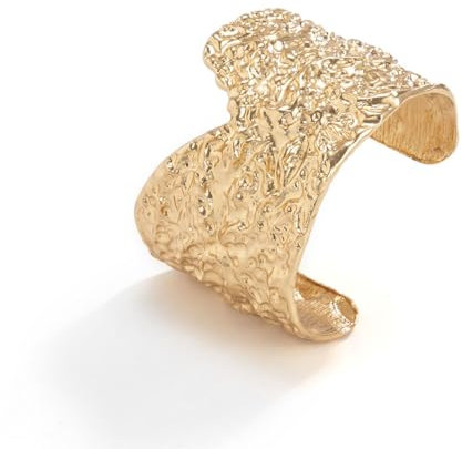 Cupahop punk Metal ancho brazalete con abolladura en V hip hop brazalete abierto irregular brazalete pulsera de lava metálica para mujeres y niñas (Oro)