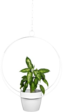 SEELLOO Metall-Pflanzenaufhänger, Loft-Stil, moderner Übertopf, für Innen- und Außendekoration, Blumenampel hängend, minimalistischer Blumentopf, Weiß