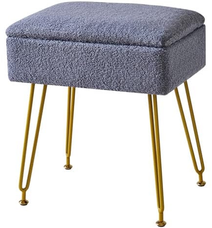 YMYNY Storage Ottomans, Chair Stool Upholstered, Footstool, Modern Teddy fleece material, Dressing Table Stool, Pouf Couch Stool, Metal Legs, for Living Room, Bedroom 40×30×47CM Blue HBD031BU