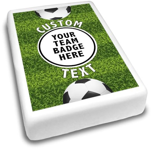 Cakeshop Portrait Personalised Edible Cake Topper With Grass Football Pitch Border | Personalise Custom Image & Name | Birthdays & Celebrations | Multiple Shapes & Sizes | Icing & Wafer Paper Options