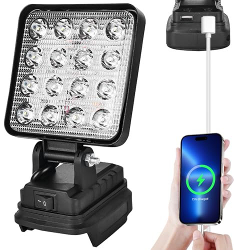 Battery LED Work Light for Makita 18 V, 27 W LED Construction Spotlight Battery Lamp with USB Charging, Portable LED Spotlight Battery Headlight, Floodlights Construction Site Lamp for Makita 18 V