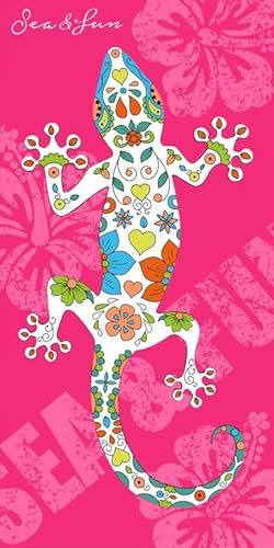 Miracle Home. Microfiber Beach Towel Eidechse Menorca Fucsia, 100% Poliéster, 75 X 145 cm. 15551