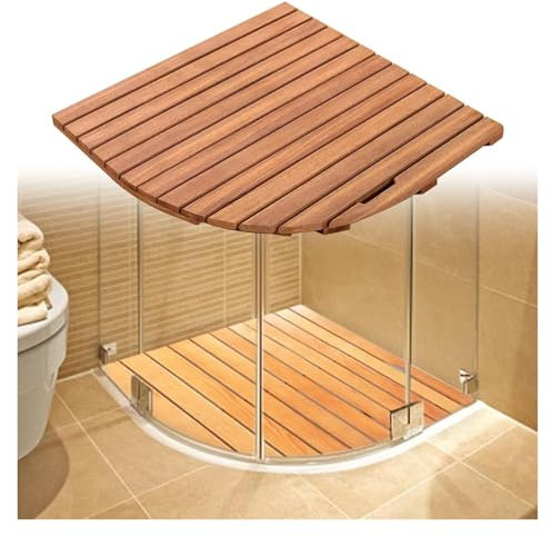 TAIPINGOZ Duschmatte aus Teakholz, Teakholz Badematte, Badezimmer-Bodenmatte aus Holz, fächerförmige Badematte aus Holz, wasserdicht, Duschmatten aus Holz(90x90cm(35.5x35.5in))
