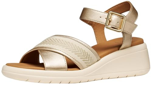 Geox Damen D MELICONIA G Wedge Sandal, LT Gold/Papyrus, 36 EU