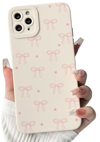 NITITOP for iPhone 11 Pro Max Case Cute Bow Love Heart, Pink | for Women Girls, Aesthetic Ribbon Bowknot Pattern, Color Back Soft TPU Shockproof Cover, Full Camera Protection