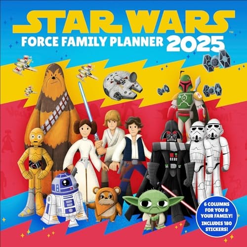 Pyramid - Star Wars 2025 Familienplaner, 30x30cm, Familienkalender für Fans der Galaxie-Welt, Terminplaner mit 6 Spalten und Sticker Sheet, nachhaltig nur mit Papierumschlag