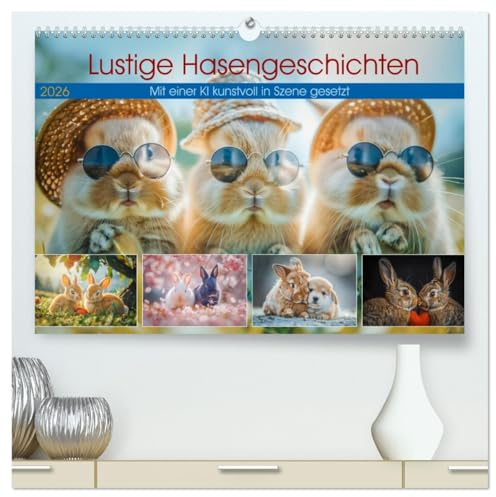 Lustige Hasengeschichten (hochwertiger Premium Wandkalender 2026 DIN A2 quer), Kunstdruck in Hochglanz: Unsere niedlichen Hasen sind hier, um dein ... von ihrem Charme verzaubern. (CALVENDO Tiere)