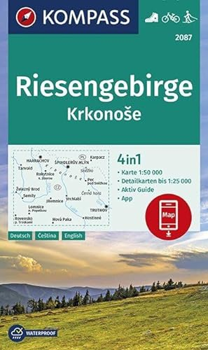 KOMPASS Wanderkarte Riesengebirge, Krkonose: 4in1 Wanderkarte 1:50000 mit Aktiv Guide und Detailkarten inklusive Karte zur offline Verwendung in der ... Langlaufen. (KOMPASS-Wanderkarten, Band 2087)