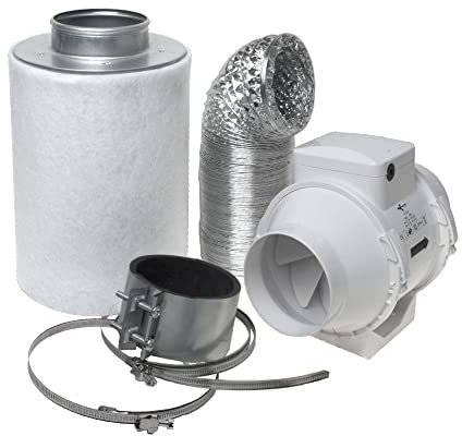 Kit di ventilazione con filtro ai carboni attivi, con ventilatore a tubo, 187 m³/h, per Growbox/Homebox
