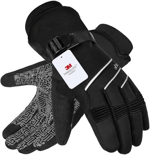 Waterproof & Windproof Winter Gloves for Men and Women,-30°F 3M Thinsulate Thermal Gloves Touch Screen Warm Gloves for Skiing,Cycling,Motorcycle,Running,Outdoor Sports Black-XL