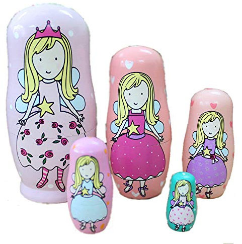 Oostifun 5pcs Dessin animé Mignon à la Main Russe poupées gigognes Ensembles de Jeux en Bois Rose Ange gigognes poupées empilables Collection de poupées décoration (Pink Angel)