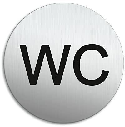 Senal para puerta WC Ø 100 mm Cartel Placa Aluminio cepillado adhesivo