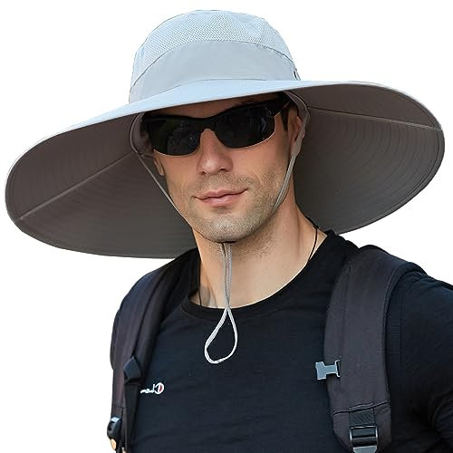 WANYIG Sombrero de Pescador Hombres Verano Protección UV Sombreros de ala Ancha 15cm Gorra de Ciclismo Plegable Impermeable Sombreros para el Sol (Claro Gris)