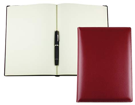 DELMON VARONE - Personalisierbares Notizbuch DIN A4 gebunden Premium Cambridge Leder Rot - Blanko Skizzen Buch ohne Linien im Hardcover Ledereinband - auch als Tagebuch, Reisebuch & Skizzenbuch