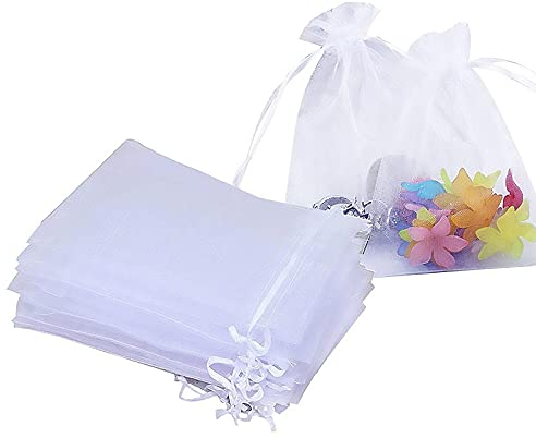 100 Stück weiße Organzabeutel, 10 x 15 cm, Kordelzug, für Hochzeit, Organza, für Hochzeit, Schmuck, Party