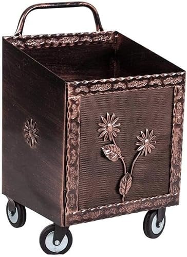 Bricoutlet Carrello Porta Legna Ferro BATTUTO 52x47x84Hcm con Ruote (Rame)