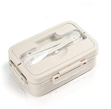 UESDU Bento Box for Adults, Lunch Box with Compartments and Cutlery Set Knife Fork Spoon Beige Food Container BPA Free Microwave and Dishwasher Safe Meal Prep Containers