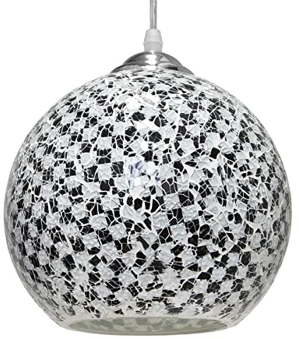 Mosaic Pendant Light Glass Black and White Crackle Globe Ceiling Lamp Shade Fitting H3012