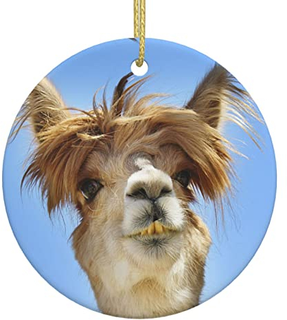 Lustige Alpaka Lama Weihnachtsbaum Keramik Hängende Weihnachtsschmuck Rund Anhänger Christbaumschmuck