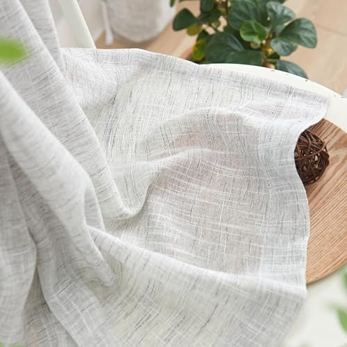 Treatmentex Visillos Salon Translúcidos y Cortinas Dormitorio, Cortinas Salon 2 Piezas 136x225cm, Textura Lino Gris Transparente con Ojales para Oficina​