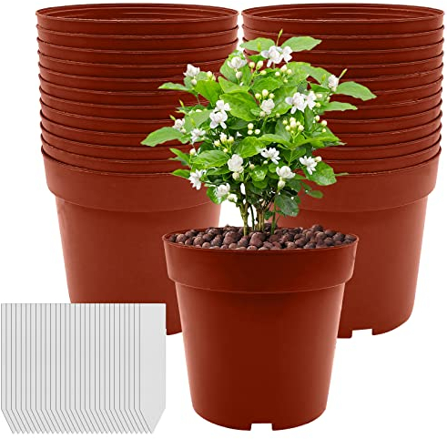 WAIZHIUA Plant Flower Pots, Plastic Plant Nursery Pots Small Flower Plant Container with Plant Labels for Succulent Fruit Vegetable Seedlings Transplanting (25, W14cm*H13.5cm)